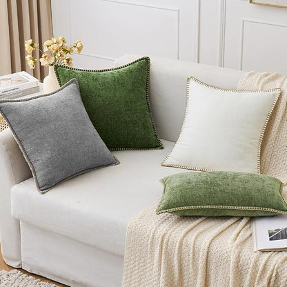 MIULEE Pack of 2 Euro Sham Pillow Covers 24x24 Inch Dark Gray Farmhouse Decorative Throw Pillow Covers with Stitched Edge Soft Chenille Solid Dyed Pillow Covers for Bed Sofa Couch Living Room
