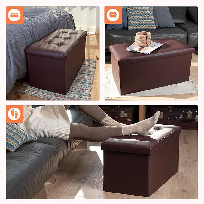COSYLAND Ottoman Bench with Storage large-30x15x15in Folding Leather Ottoman