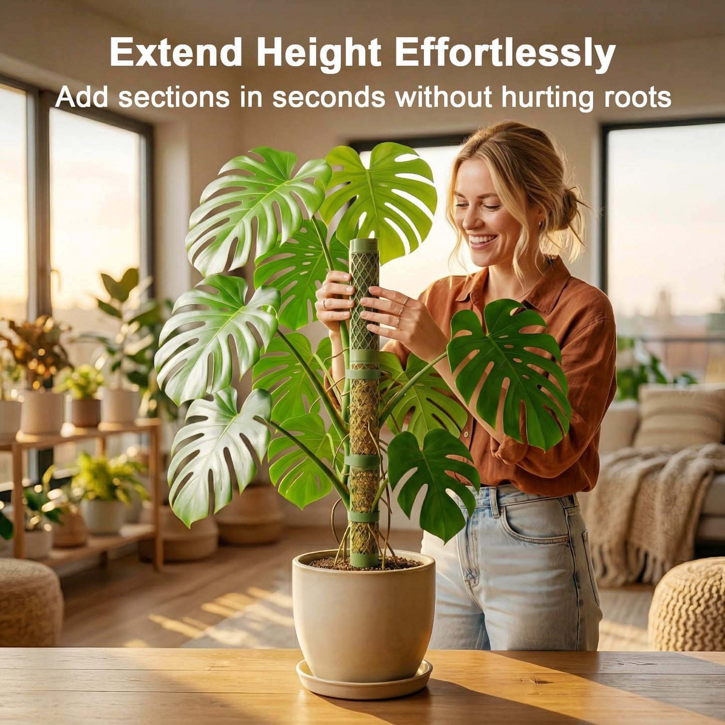 Moss Pole Monstera Plant Support - 42.5" Stackable D-Shape Stakes for Indoor Plants - No-Rot Plastic Sticks & Tall Trellis for Pothos Climbing Vines Houseplant