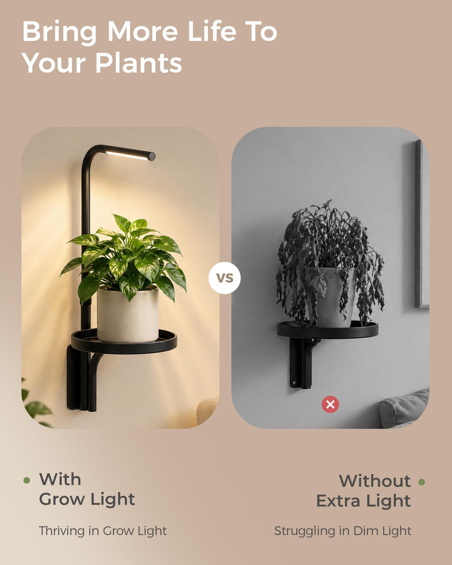 Bamworld Wall Planters For Indoor Plants Indoor Plant Stand With Grow Light Wall Plant Holder Hanging Grow Lights for Indoor Plants Adjustable Plant Lights for Indoor Growing