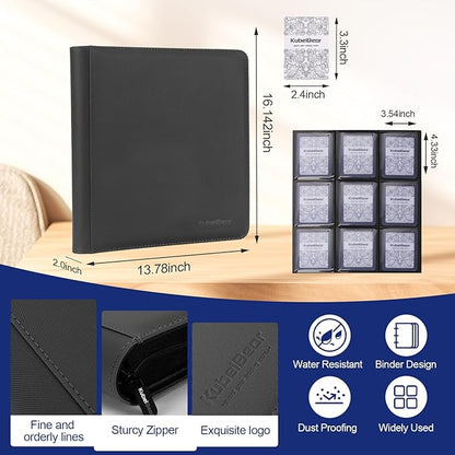 Toploader Binder – 360 Capacity, Zippered Trading Card Holder for MTG, Sports & Collectible Cards – Acid-Free, Durable & Travel-Friendly Storage (Black dots, Toploader Binder)