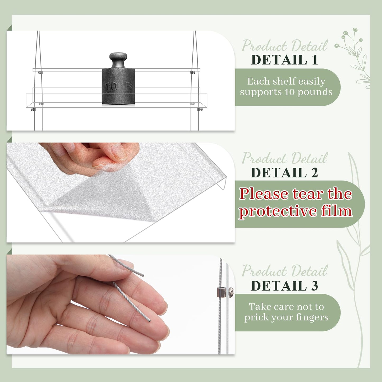 Ziliny 2 Pcs 16 Inch 3 Tier Clear Hanging Window Plant Shelves Acrylic Shelves Hanging Plant Stand Window Hanger Flower Pot Organizer Storage for Indoor Wall Garden Grow Herb