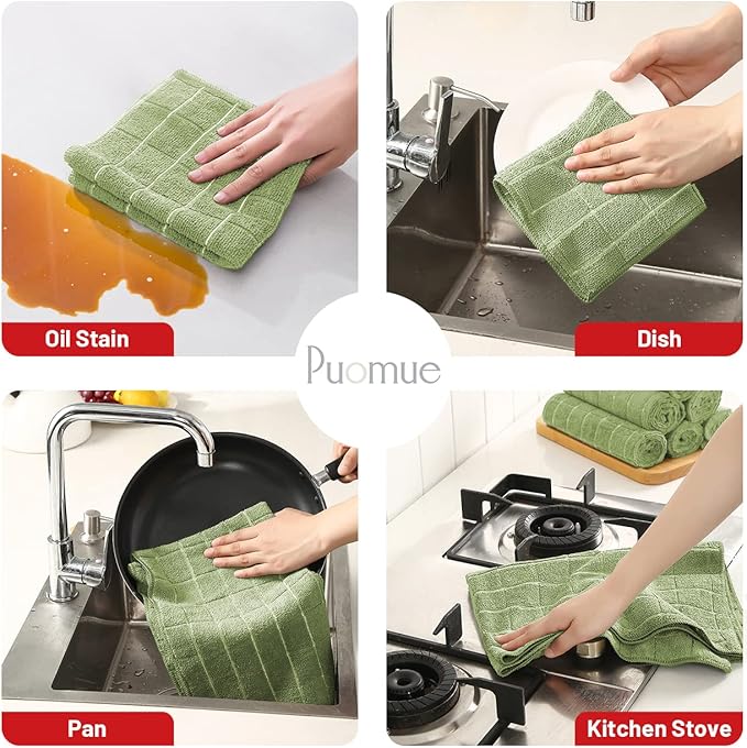 Microfiber Kitchen Towels and Dishcloths Set, 26 X 18 Inch and 12 X 12 Inch