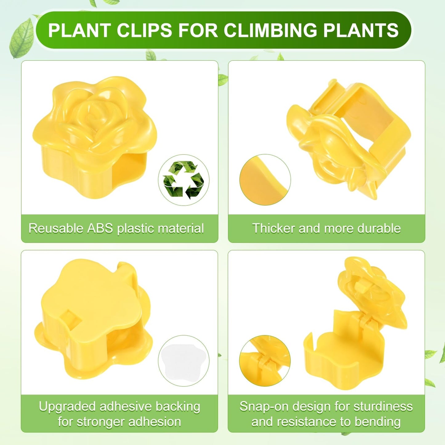 M METERXITY 100 Pack Plant Wall Clips, Self-Adhesive Plant Climbing Wall Clips Fixer with Acrylic Adhesive Sticker for Vine Support/Indoor/Outdoor Decor [Rose-Yellow]