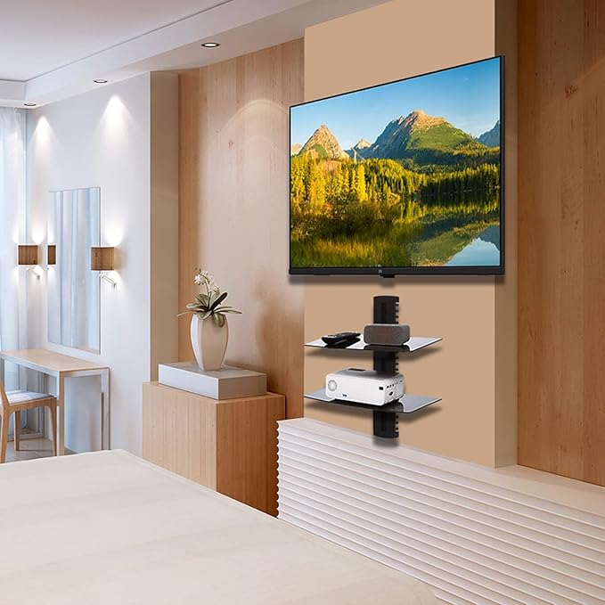 WALI Floating TV Shelf, 2 Tier Glass Projector Shelf