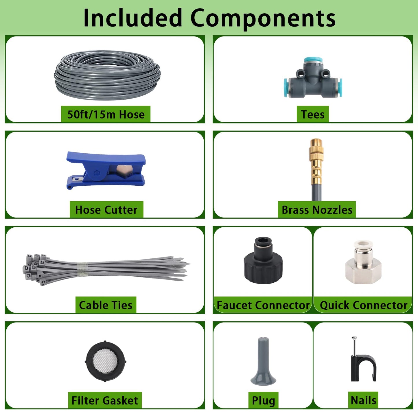 50FT 5/16" Quick-Connect Drip Irrigation System Kit, Automatic Garden Watering System with 15 Pcs Adjustable Spray Nozzles for Garden, Greenhouse, Yard, Lawn