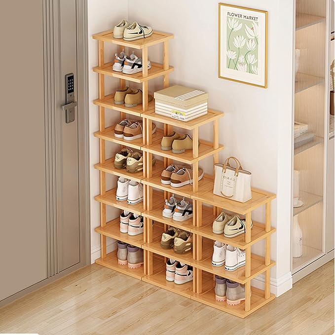 SAN HE Bamboo Shoe Rack 17 Tier- Vertical Shoe Rack
