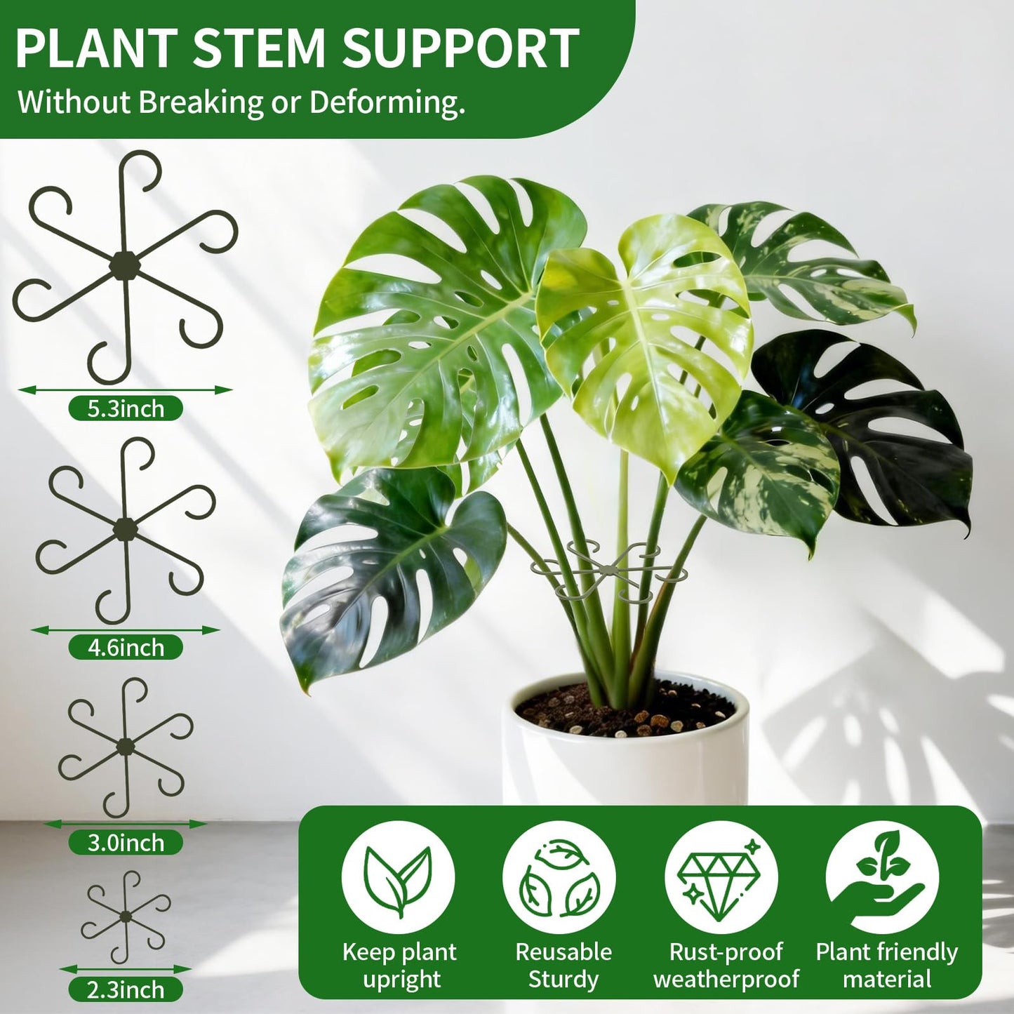 SHAOKAOLU 30Pcs Plant Stakes for Indoor Plants, Stackable Monstera Stake with Stem Supports & Garden Wire for Monstera, Pothos, Money Plant, Outdoor Plants