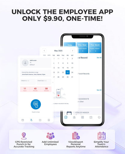 NGTeco Time Clock Cloud-Based, 4-in-1 Time Clocks for Employees Small Business, 2.4GHz WiFi Remote Control Clock in and Out Machine with Software & App, 10 IC Cards, 0 Monthly Fee