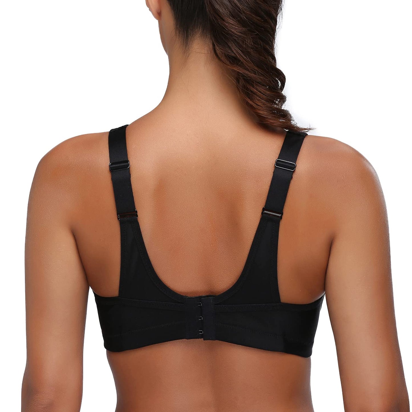 Wingslove Women's Full Coverage High Impact Wirefree Workout Non Padded Sports Bra Bounce Control (Black,38DD)