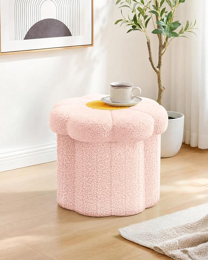 B FSOBEIIALEO Storage Ottoman Foldable, Sunflower Shaped Small Footrest