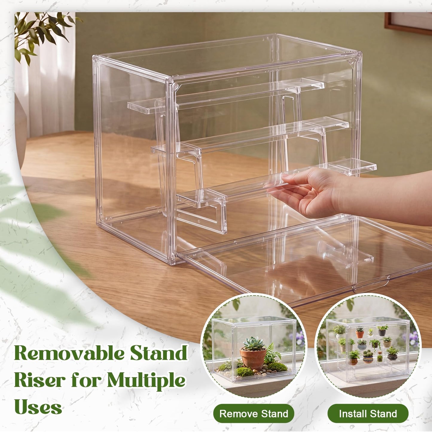 Novabright Mini Greenhouse Indoor, Clear Portable Tabletop Green House with Magnetic Door and 3-Layer Stand for Seed Starting, Plant Grow Warmer and Home Gardening Display, 14.1 x 10.6 x 9 in