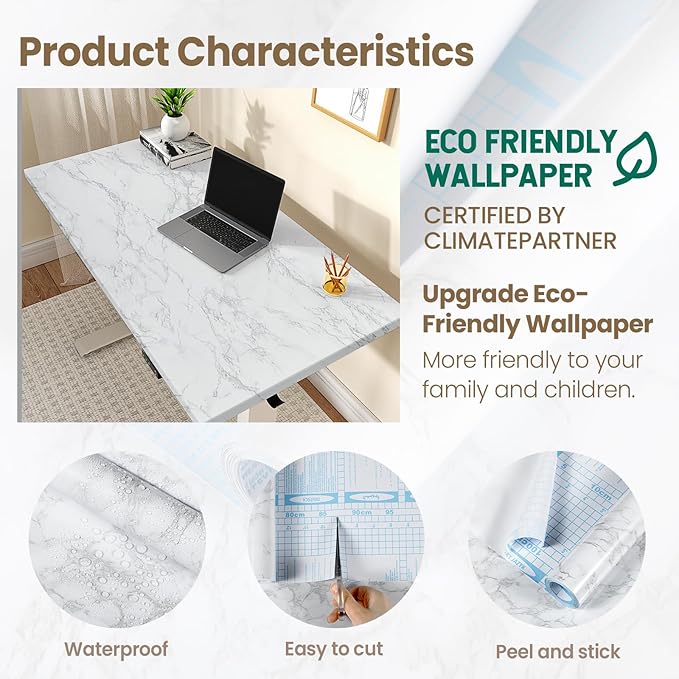 practicalWs Marble Wallpaper Granite White and Gray Wall Paper Roll 47.2" x
