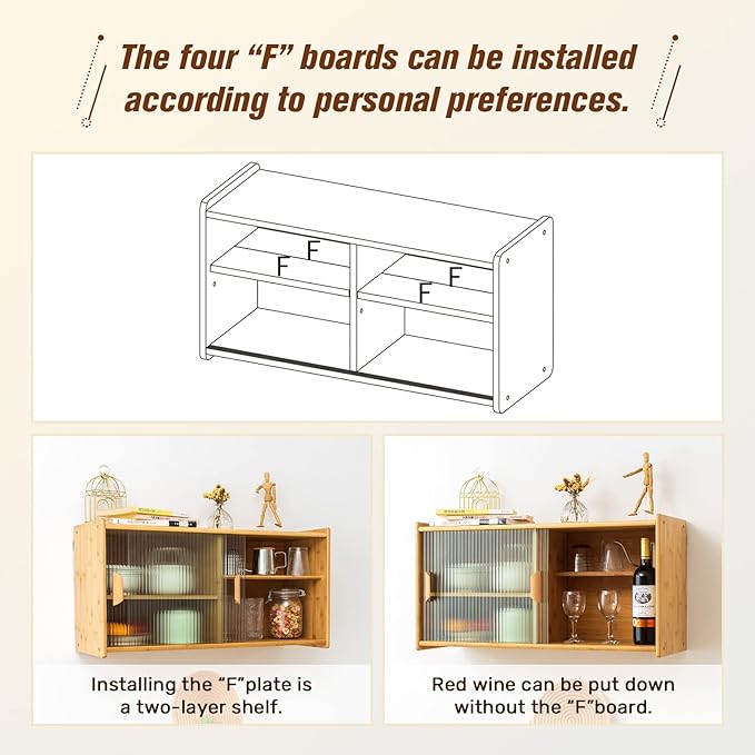 HollyHOME Small Bamboo Wall Mounted Kitchen Pantry Sideboard