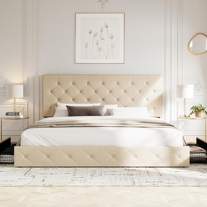 Allewie Upholstered King Size Platform Bed Frame