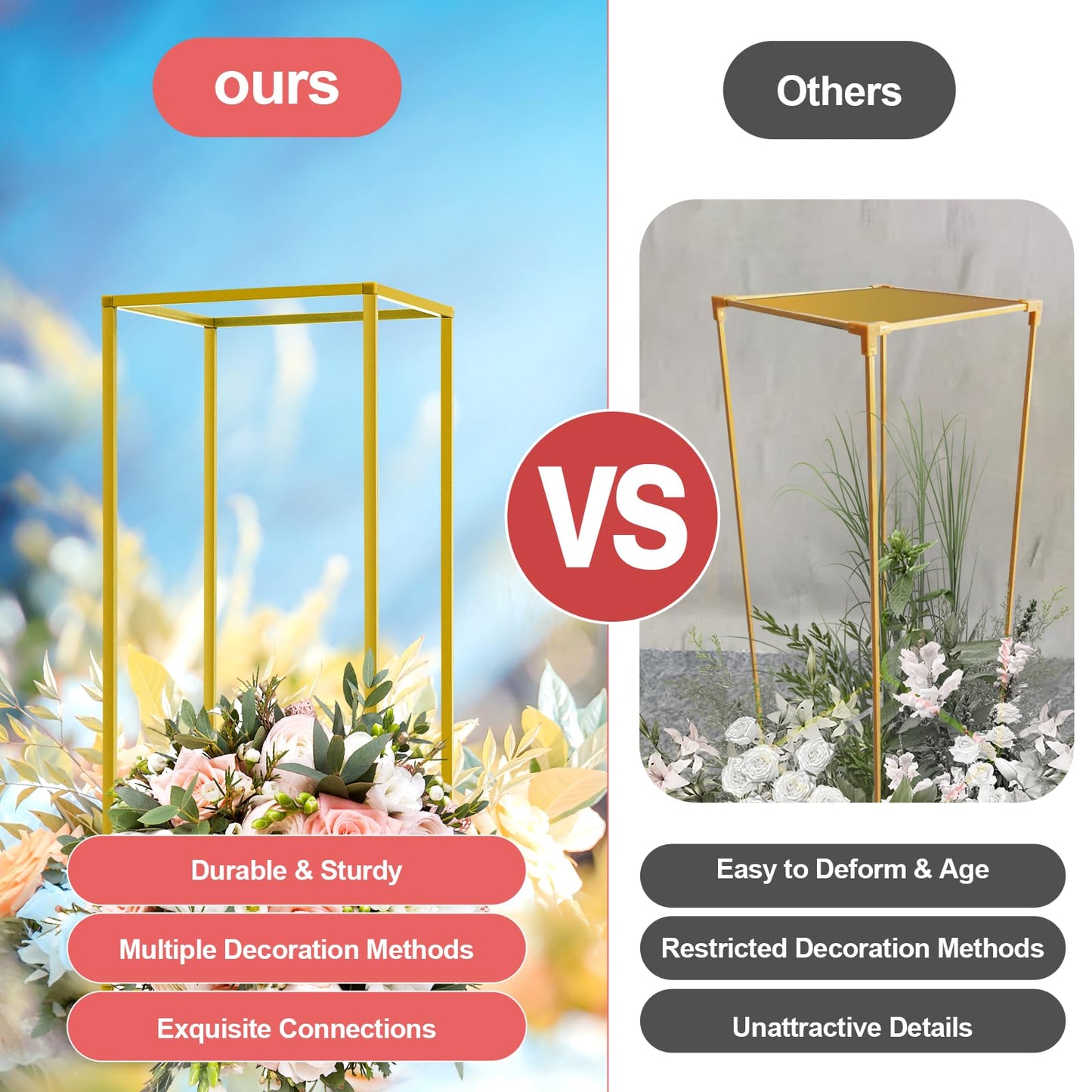 10 PCS 23.6inch Gold Column Wedding Flower Stand, Flower Floor Vase Display Rack, Wedding Centerpiece Flower Vase for Table, Tall Flower Holder for Home Party Wedding Decorations