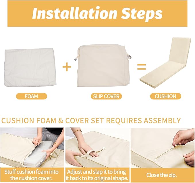 Outdoor Chaise Lounge Cushions for Patio, Waterproof Replacement Seat Cushions