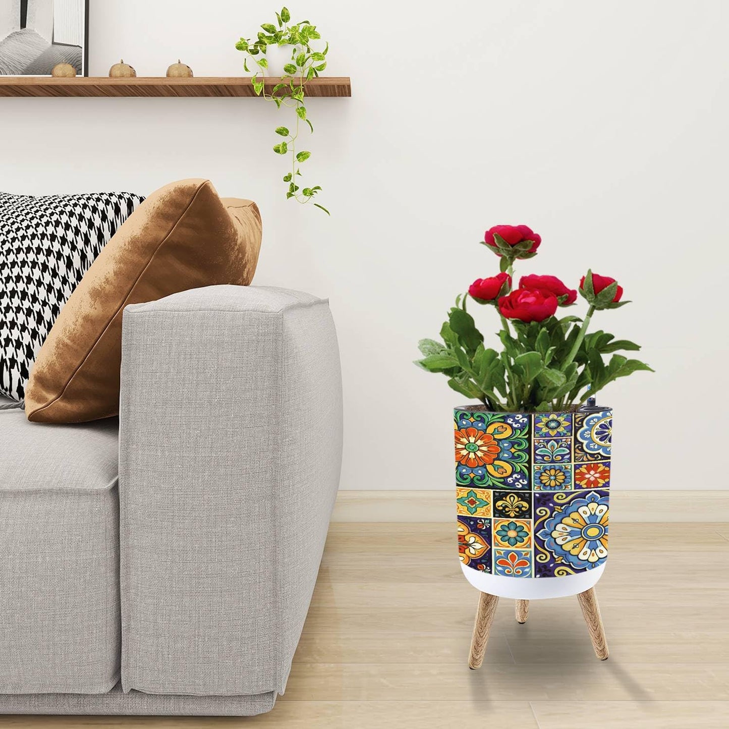 GDYAONCA Plants Flower Pot Mexican ceramic talavera tiles big collection retro seamless for Plant Pots with Stand Indoor Outdoor Plant Stands for Planting Corner Living Room Balcony Garden Patio