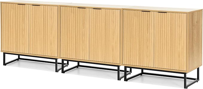 EYYTHUNG Fluted Cabinet with Storage Set of 3, Sideboard Buffet Cabinet with