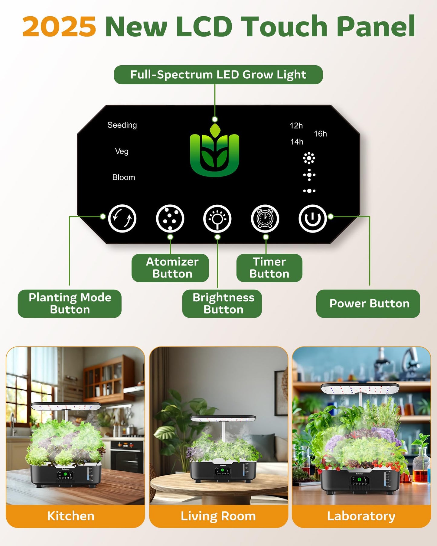 Misting Hydroponic Growing System Kit 15-Pods Indoor Smart Herb Garden Planter with LCD Touch Panel 6L Large Tank for Herb/Vegetables/Flowers/Fruits,Gardening Gifts for Women Men Beginners-Black