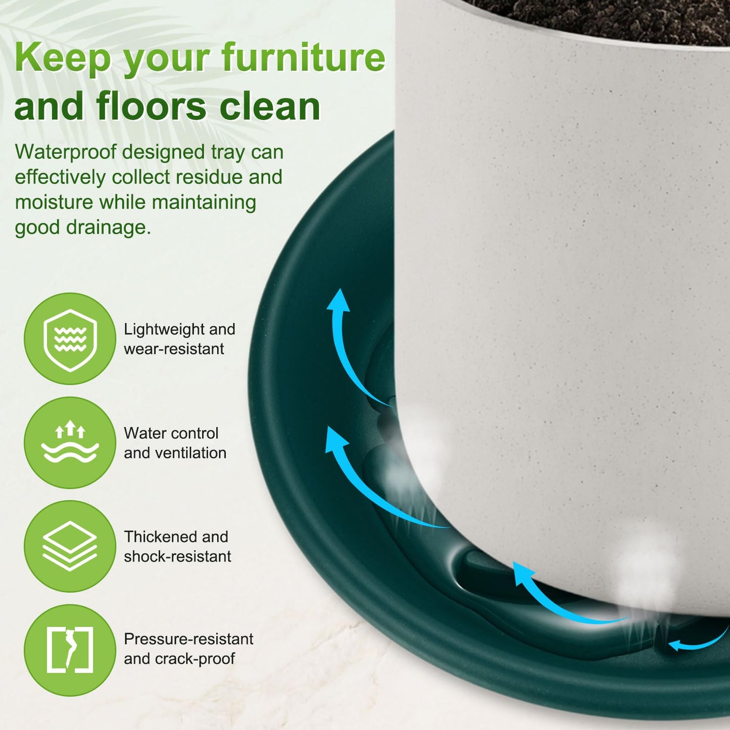 M METERXITY 2-Pack Plant Saucer, 7.4 Inch/ 18.8cm Plastic Plant Trays Thicker for Pots/Indoor/Outdoor/Water Drainage and Protection, Flowerpot Drip Tray [Dark Green]