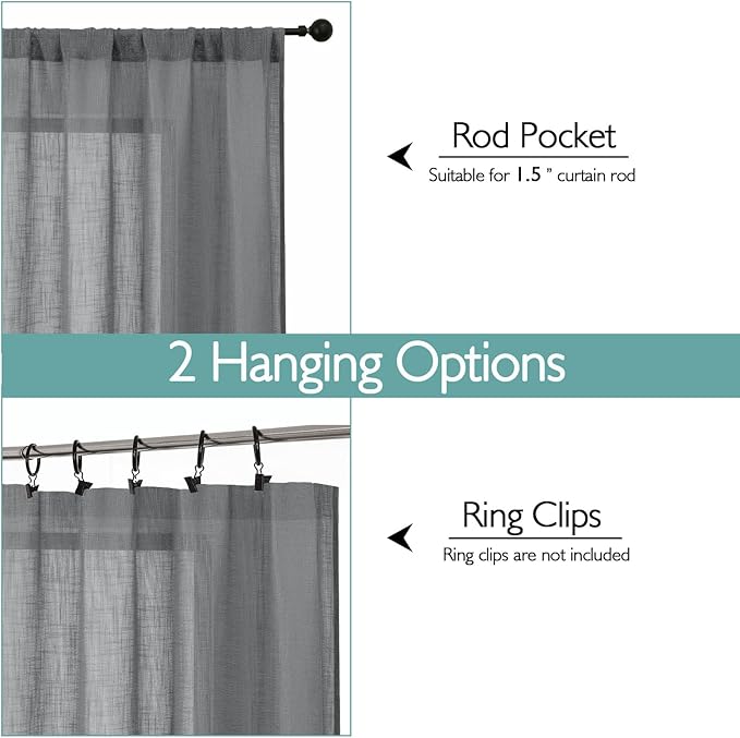 Chyhomenyc Extra Long Charcoal Grey Semi Sheer Curtains 120 Inches Long 2 Panels