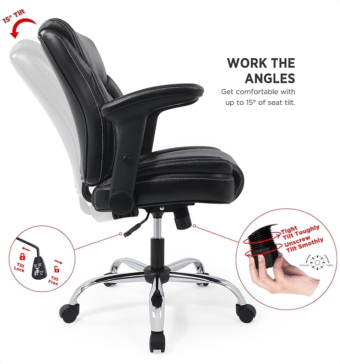 Ergonomic Heavy Duty Mid-Back Padded Bonded Leather Padded
