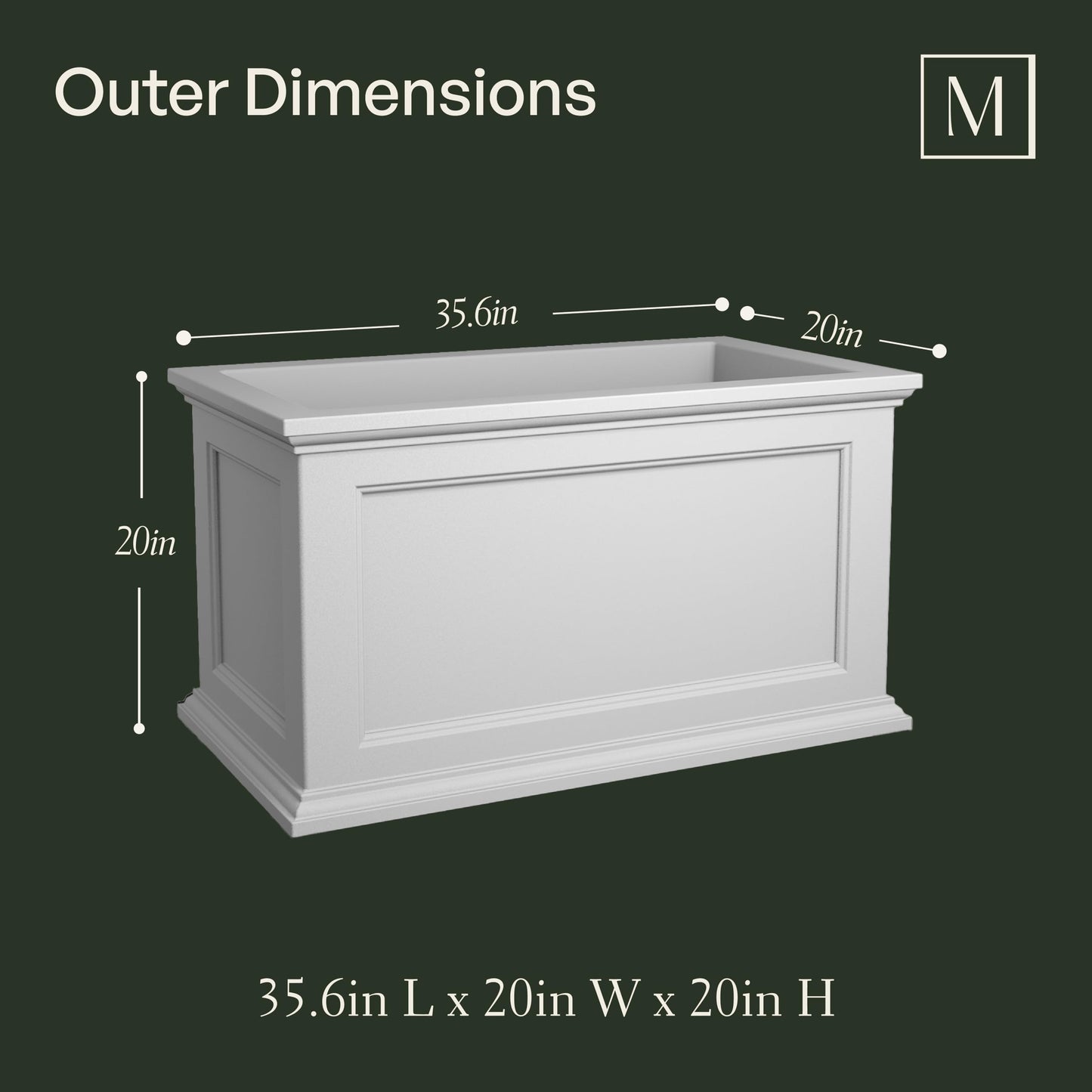 Mayne 5826W 5826-W Fairfield 20x36 Planter, 20 by 36-Inch, White