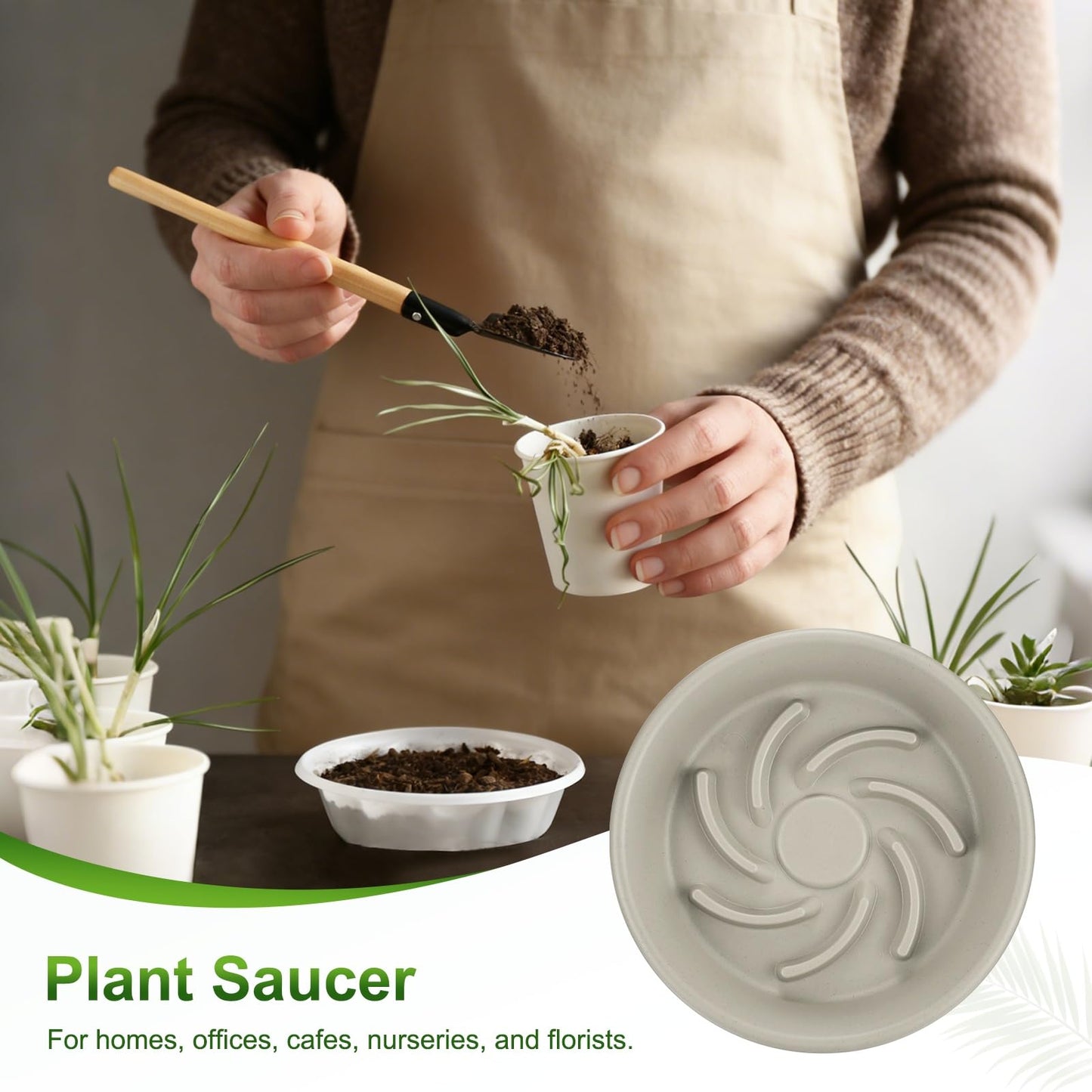 M METERXITY 2-Pack Plant Saucer, 6.5 Inch/ 16.5cm Plastic Plant Trays Thicker for Pots/Indoor/Outdoor/Water Drainage and Protection, Flowerpot Drip Tray [Grayish White]