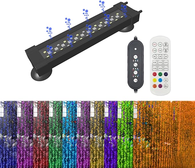 Submersible Aquarium Light for Fish Tank,24/7 Mode Full Spectrum LED Fish Tank Light with Air Bubble Hole RGB Color Changing Brightness Timer Adjustable,19.6inch 14W Fish Light