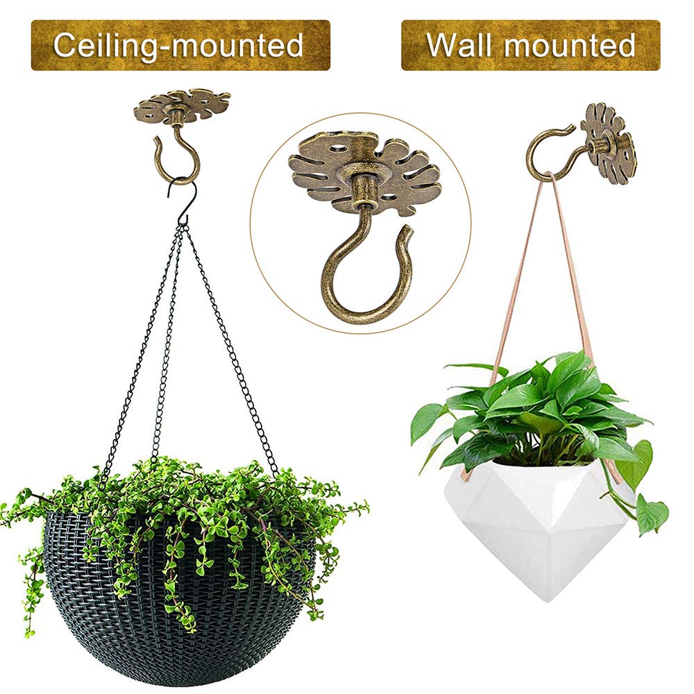 Dolibest Wall Mount Ceiling Hooks,Plant Hooks for Ceiling Metal Plant Bracket Iron Wall Mount Lanterns Hangers Hooks for Hanging Plants Lights, Outdoor Wire, Fairy Lights, Wind Chimes, Bronze(4PCS)