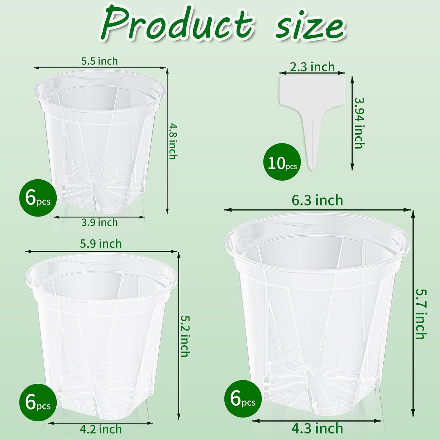 Groodo 18 Pack Clear Nursery Pots for Plants, 5.5/5.9/6.3 Inch Reinforced Plastic Plant Pots with Drainage Holes High Transparency Plant Pot Seed Starter Pot High Transparency with 10 Plant Labels