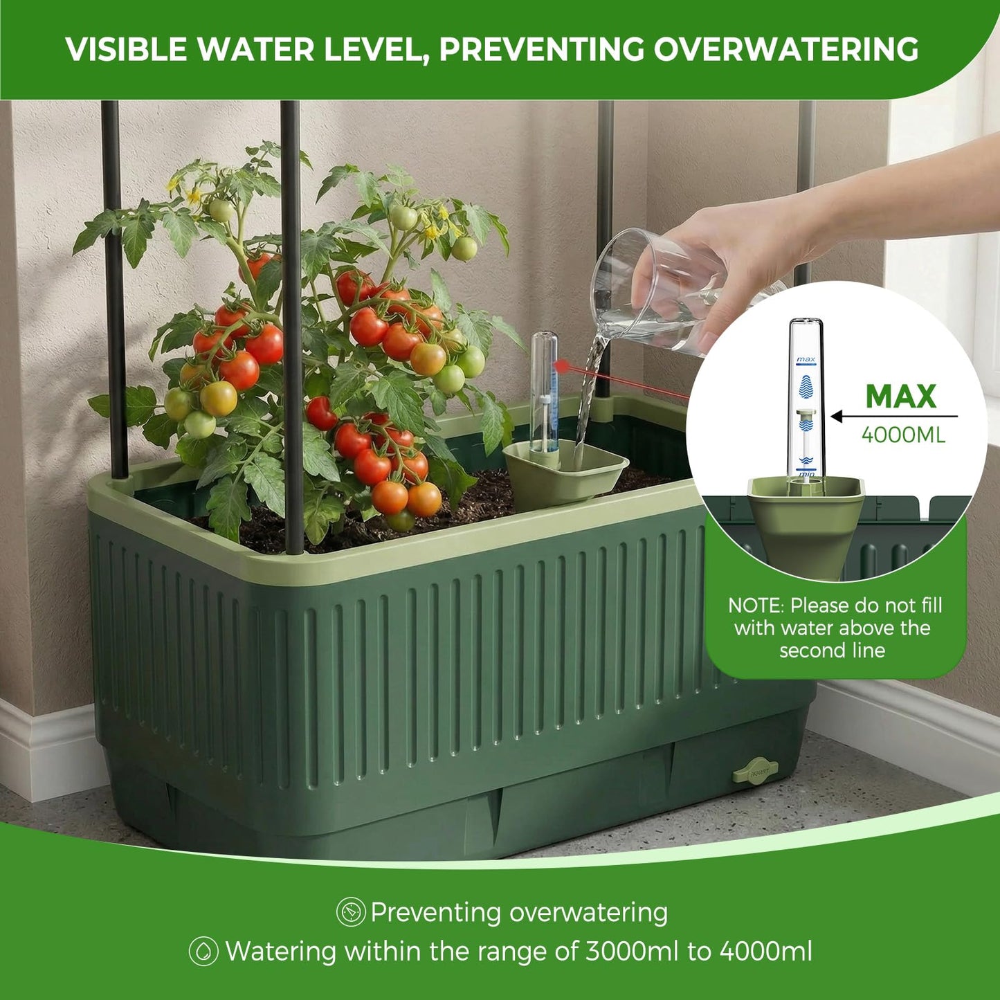 2Pack Raised Garden Bed Tomato Planter with Trellis, 52" Self Watering Tomato Planter with Water Level Indicator, Larger Rectangular Tomato Cages for Indoor & Outdoor Climbing Vegetable and Plants (2)