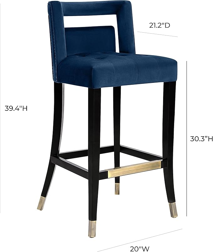 Tov Furniture Hart Tufted Seat Upholstered Velvet Bar Stool