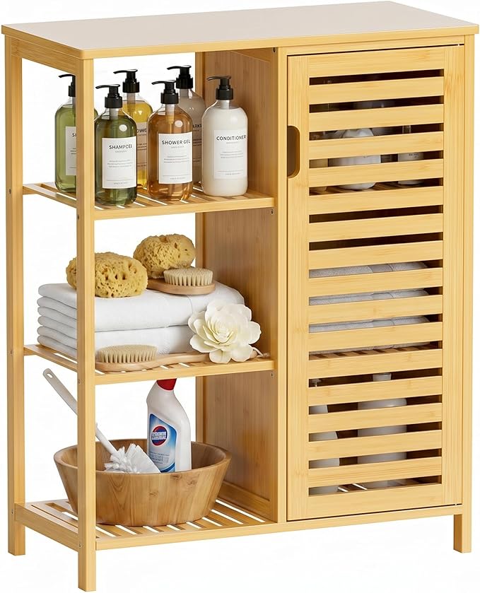 HITNET Bathroom Floor Cabinet, Bamboo Storage Cabinet