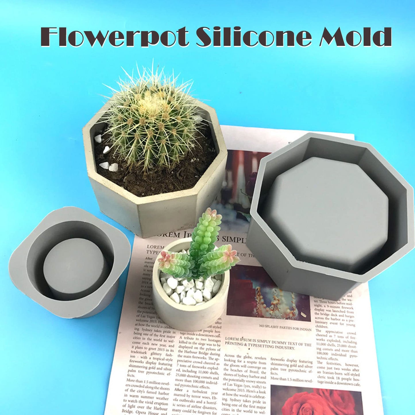 Yayatty Flowerpot Silicone Molds, 2 PCS Silicone Molds for Concrete Flower Pots, Square and Round Double-Layer Design Concrete Pot Molds for DIY Homemade Succulent Planters Gardening Pots