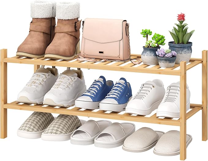 viewcare 2-Tier Bamboo Shoe Rack
