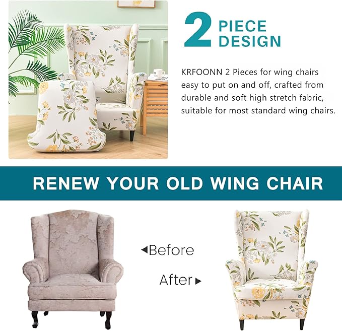 KRFOONN Wingback Chair Covers Slipcovers 2 Piece Stretch Wing Chair Covers