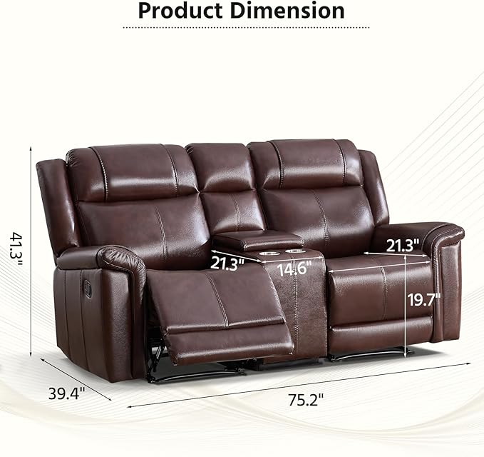 ANJ Geniune Leather Manual Loveseat Recliner Sofa Set of 2