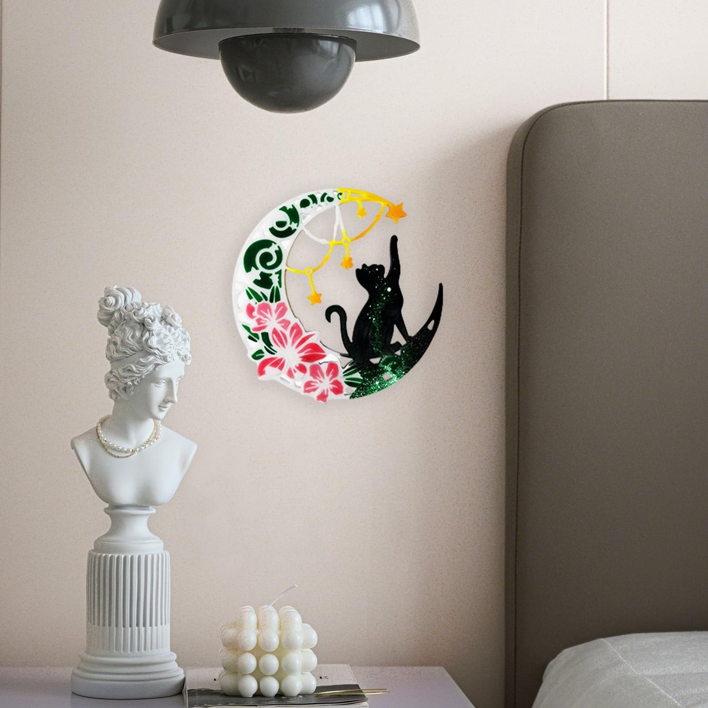 XYQHOAC 4PCS Large Wall Hanging Resin Mold - Crescent Moon and Cat Silicone Molds for Epoxy Resin DIY Art Craft - Table Home Decoration