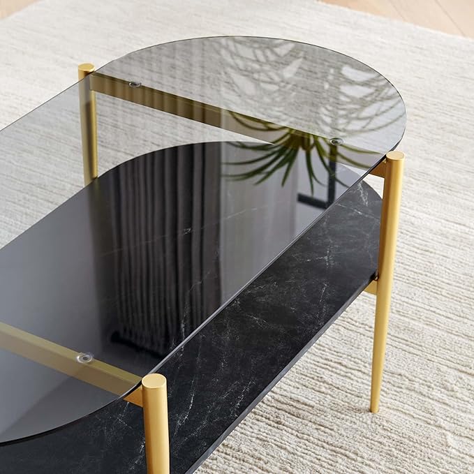 LumFurn Oval Glass Coffee Table, Mid-Century Modern Design, L41 x W21 x H17 inch