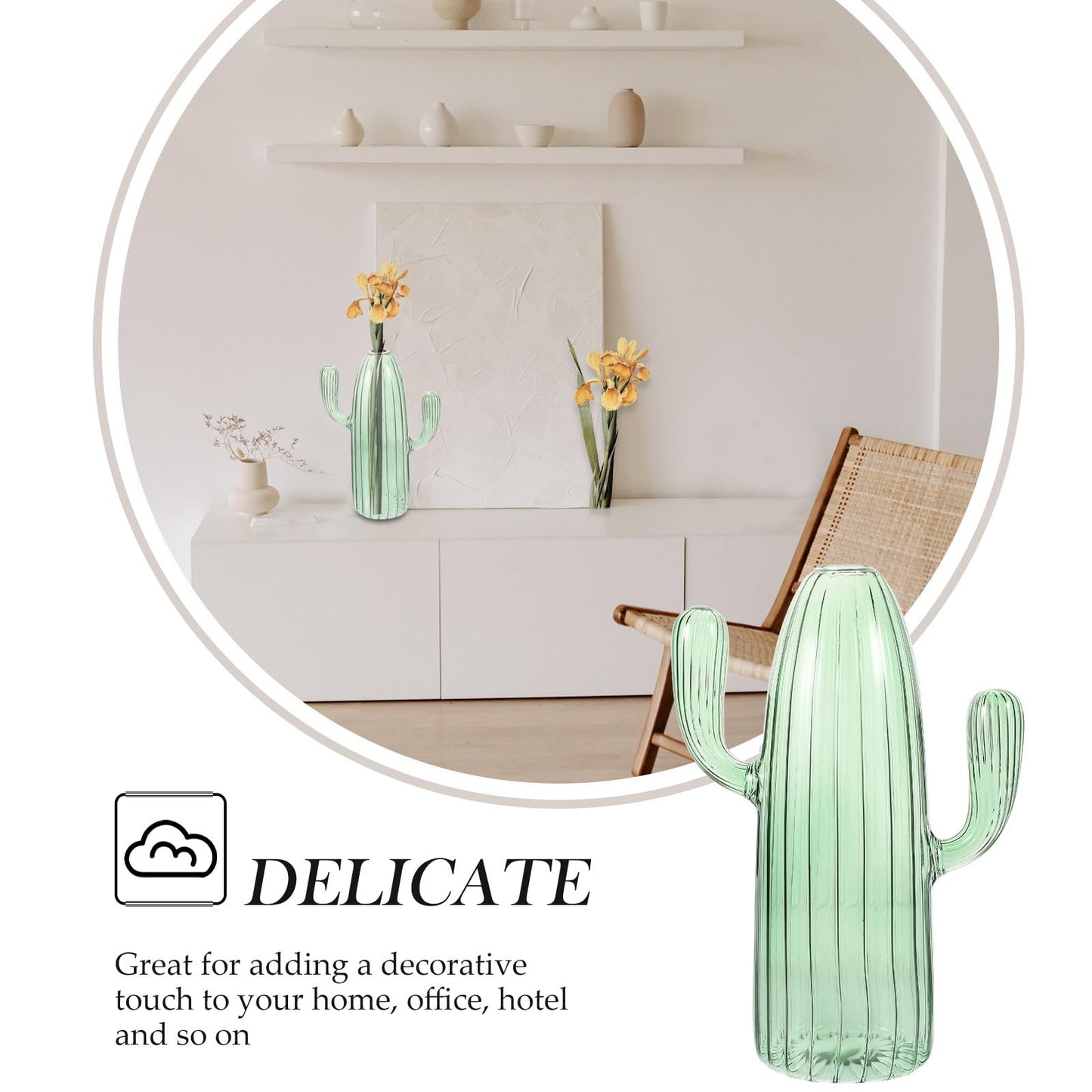 Beavorty Cactus Shaped Glass Hydroponic Plant Vase Green Decorative Terrarium Jar for Home Office Table Centerpiece