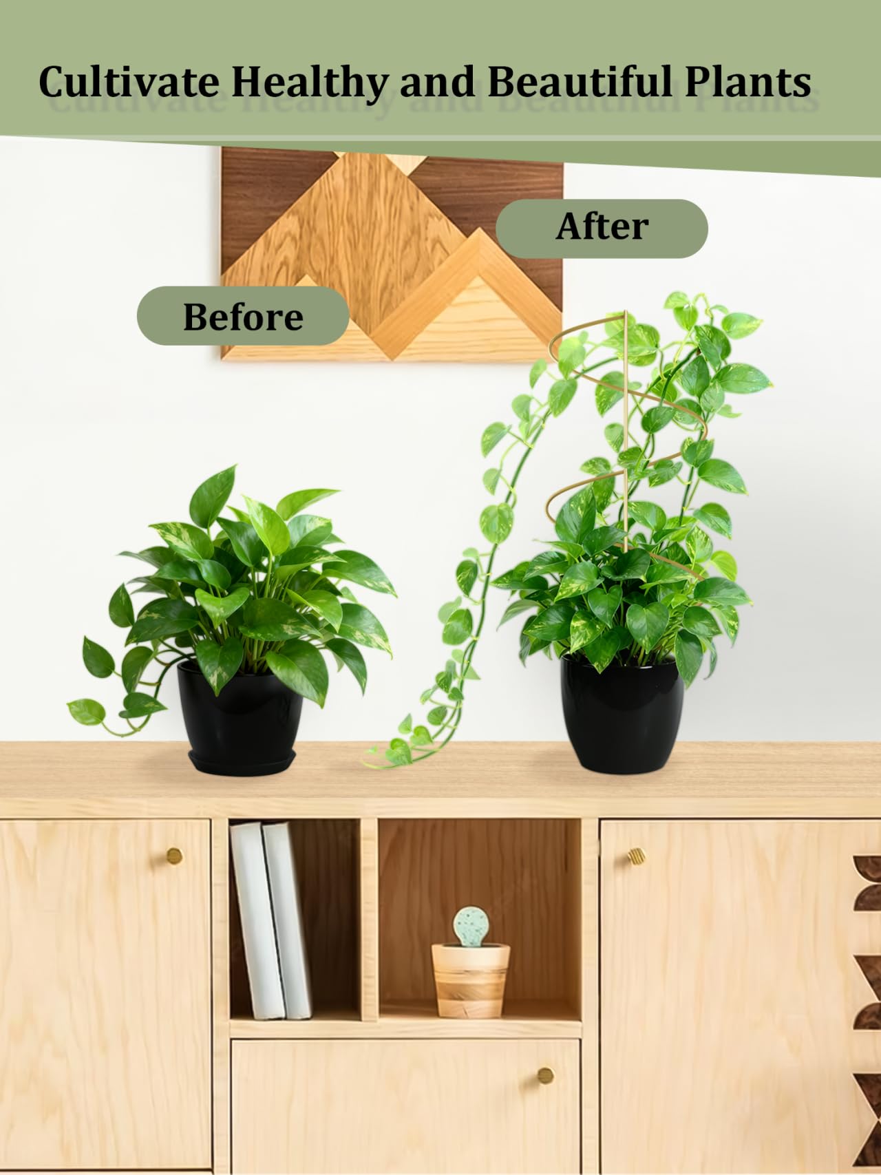 4 Pack Small Wavy Trellis for Potted Plants Indoor, 15 in Garden Trellises for Climbing Plants Outdoor, Single Stick Metal Climber Support Stakes for Vine Ivy Hoya Flower (Golden)