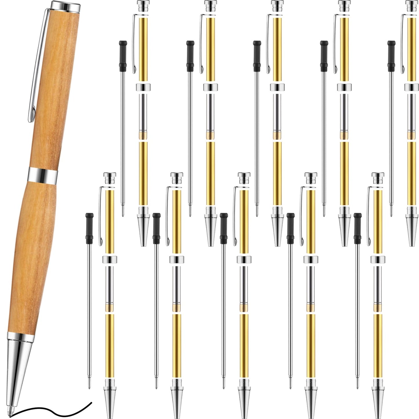 Colarr 10 Pcs Pen Kits for Wood Turning 7mm Slimline Pen Twist Kit with Refill Lathe Turning Supplies for Making Office Classroom Supplies DIY Friend Teacher Student Gifts(Silver)