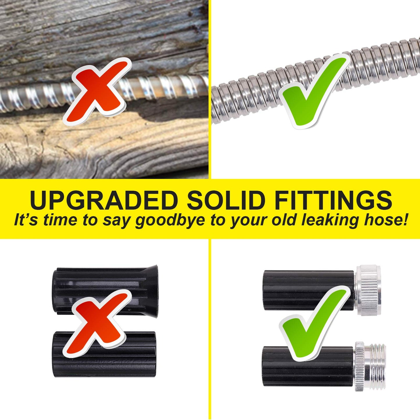 FOXEASE Metal Water Hose 25 ft - Stainless Steel Water Hose with 2 Nozzles, Lightweight, Tangle Free & Kink Free, Heavy Duty, High Pressure, Flexible, Dog Proof