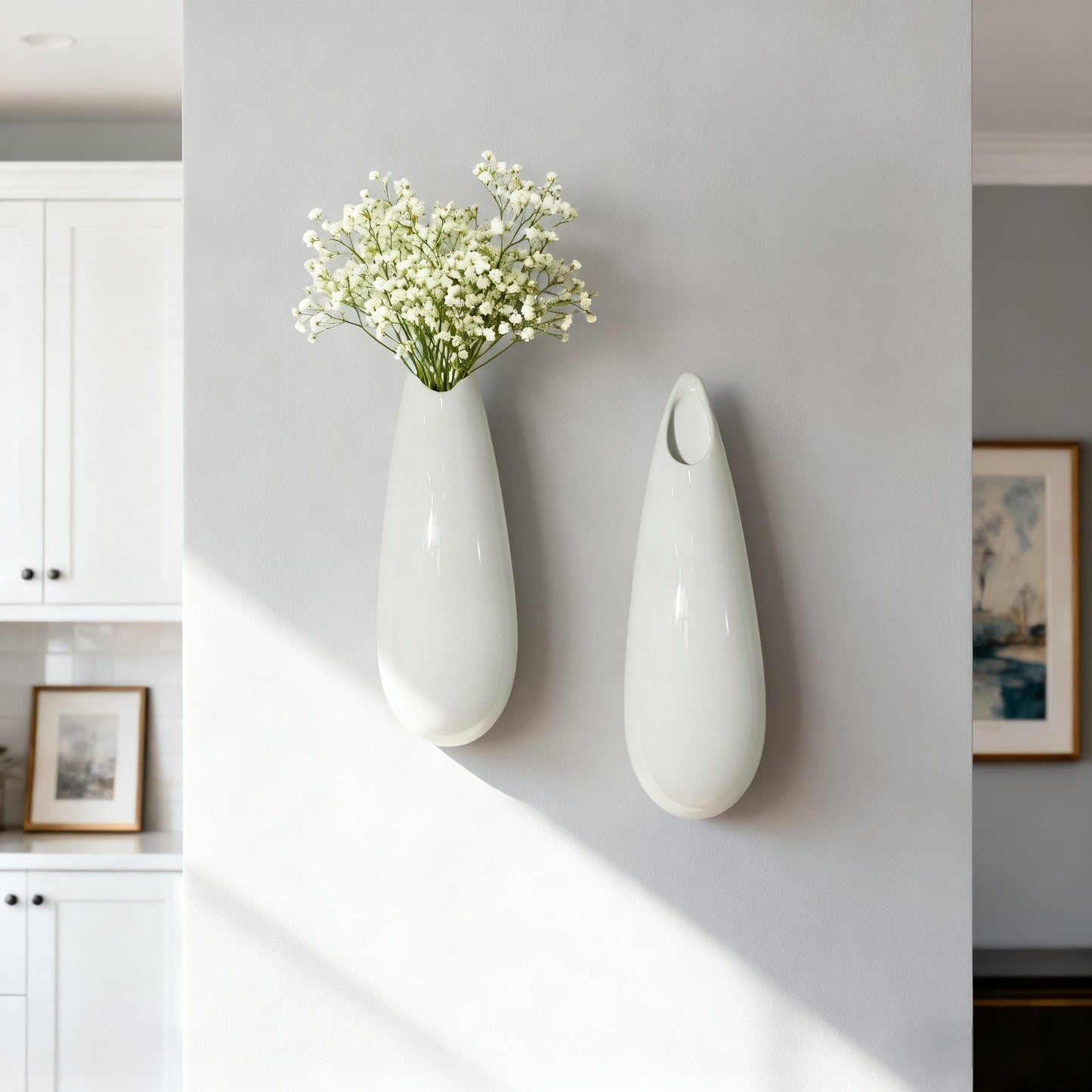 2 Pack White Ceramic Wall Vases,11.8 Inch Wall Hanging Plant Holder,Cubicle Modern Decor Plant Holder Vase for Indoor Plants, Hanging Propagation Flower Pots for Air Vases