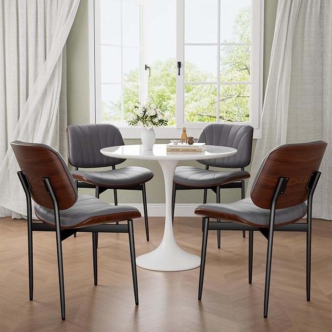REONEY Dining Chairs Set of 6, Mid-Century Modern Upholstered PU Leather Chairs