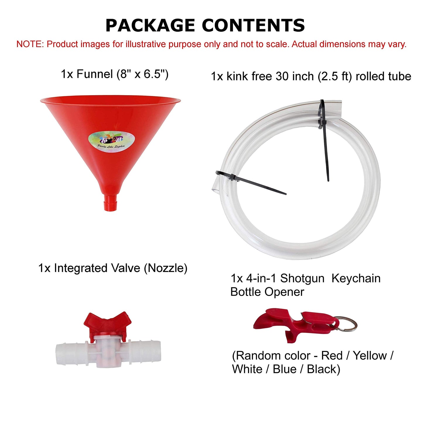Beer Bong Funnel with Valve - Extra Long 2.5 feet (30 inch) Kink Free Tube - Shotgun Keychain Tool Bottle Opener - Premium Funnel for Beer Drinking Games, College Parties, Spring Break