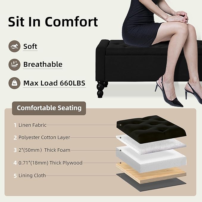 50" W Storage Ottoman Bench