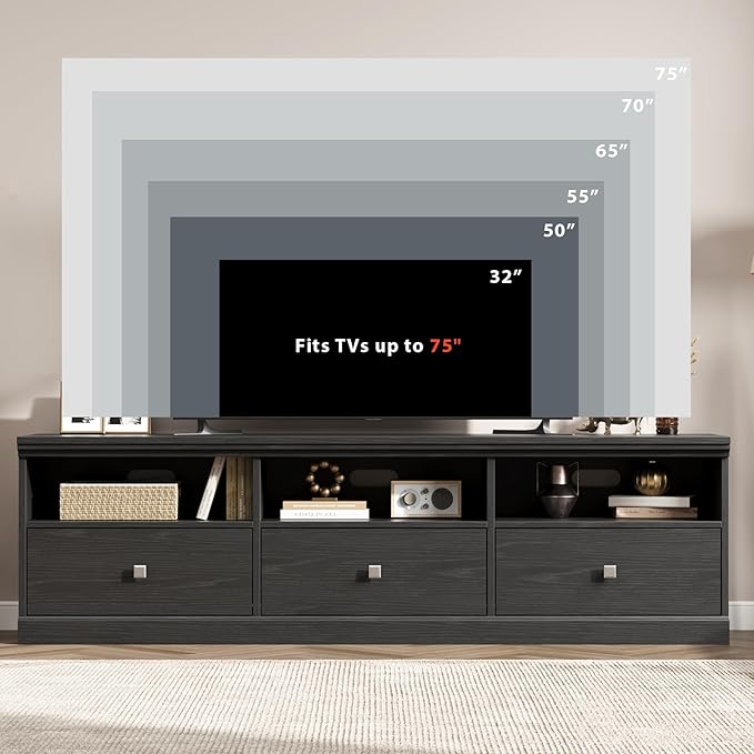 IDEALHOUSE 70in TV Stand for TVs up to 80", Mid Century Modern Entertainment